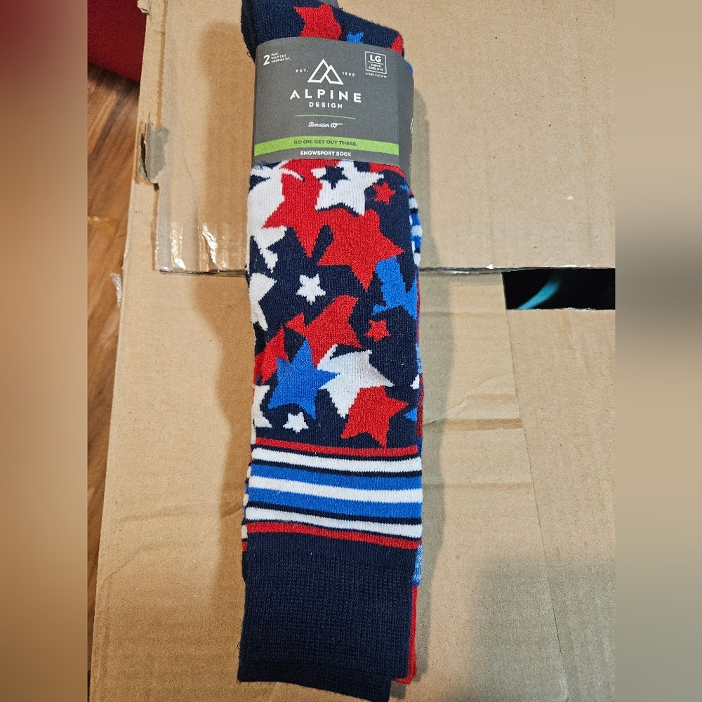 Alpine Design Men's Snow Sport Socks: STARS AND STRIPES: NEW WITH TAGS: L (8-12)